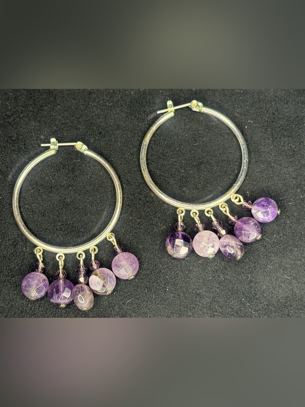 Silver Hoop Earrings with Faceted Amethysts